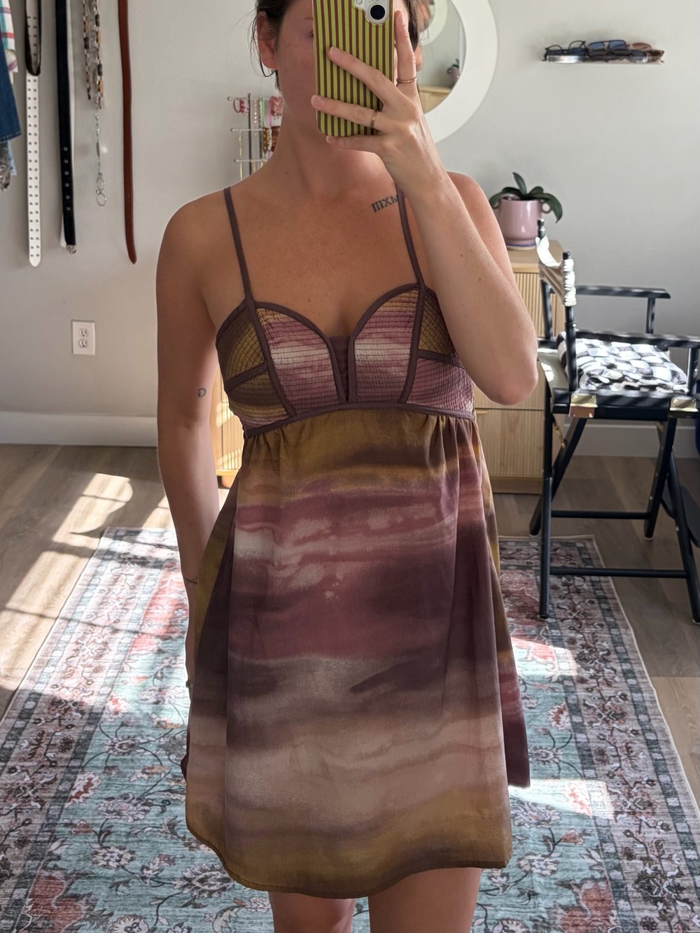 Xhilaration Y2K Brown Mauve Watercolor Mini Dress Size Small